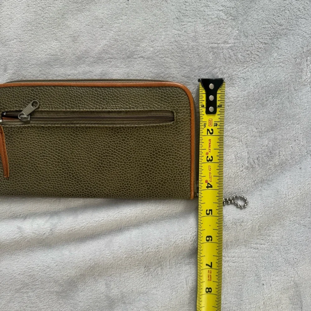 Vintage Jordache Zip Around Continental Wallet Olive Green Brown Pebbled Y2K 90s